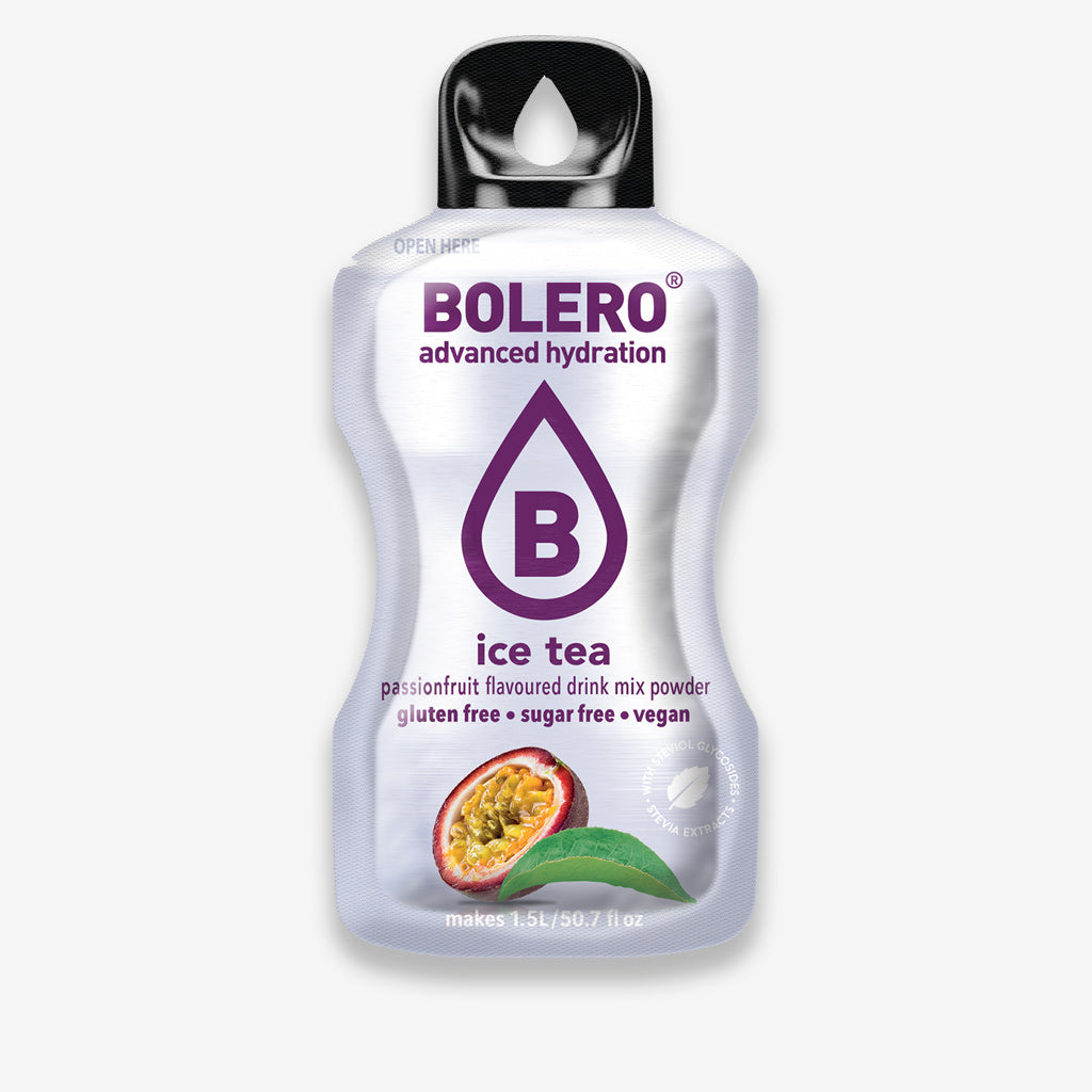 Bolero Getränkepulver Beutel – erfrischendes Pulver für ein zuckerfreies Getränk mit Eistee Passionsfrucht Geschmack