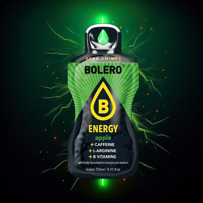 Bolero Energy Grüner Apfel Getränkepulver Beutel mit Koffein,L-Arginine und B-Vitamine, ohne Zucker