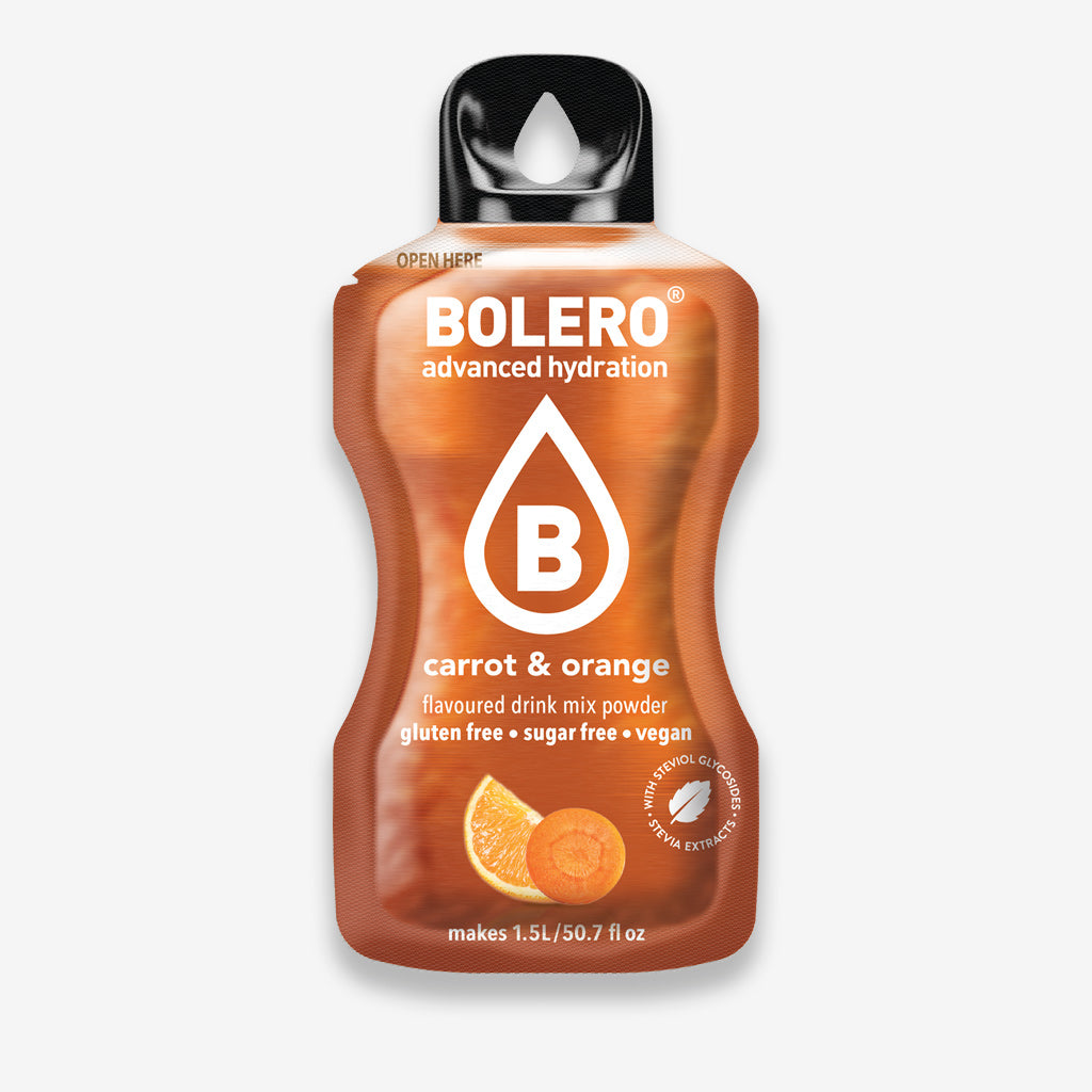 Bolero Getränkepulver Beutel – erfrischendes Pulver für ein zuckerfreies Getränk mit Karotte-Orangen-Geschmack