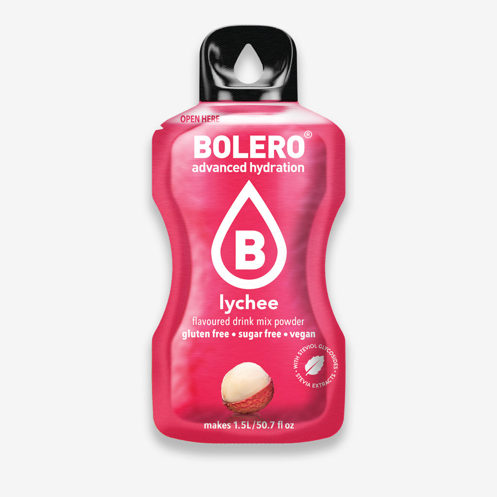 Bolero Drink Getränkepulver Beutel – Getränkepulver für ein zuckerfreies Getränk mit Litschi Geschmack
