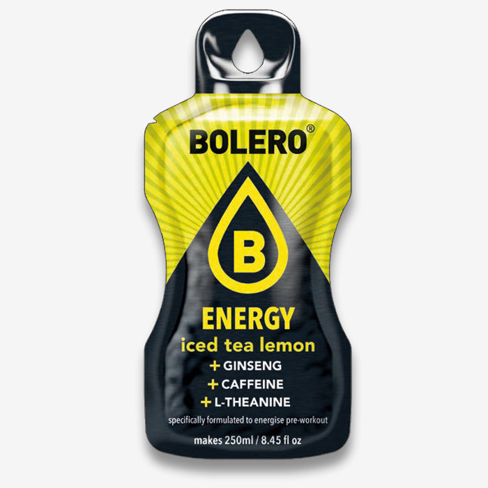 Bolero Energy Eistee Zitrone Getränkepulver Beutel mit Koffein, Ginseng und L-Theanine