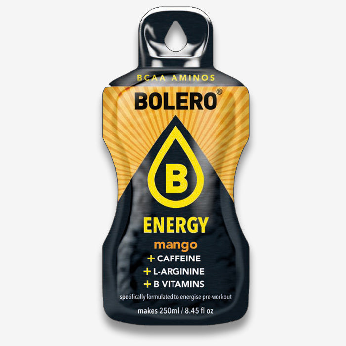 Bolero Energy Mango Getränkepulver Beutel mit Koffein, L-Arginin und B-Vitamine 