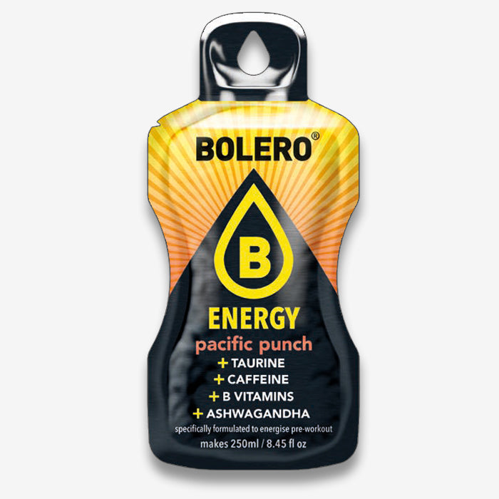 Bolero Energy Pazifik Punch Getränkepulver Beutel mit Koffein, Taurin, B-Vitamine und Ashwagandha