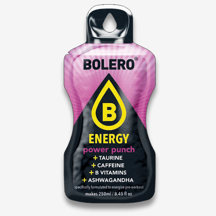 Bolero Energy Power Punch Getränkepulver Beutel mit Koffein, Taurin, B-Vitamine und Ashwagandha