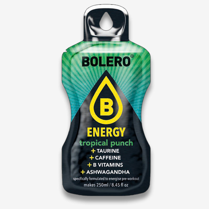 Bolero Tropical Punch Getränkepulver Beutel mit Koffein und Taurine und Ashwagandha